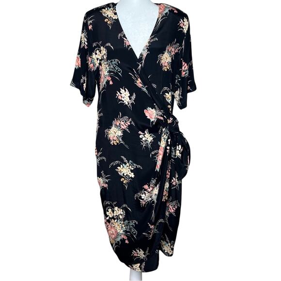 Vintage Floral Midi Wrap Dress Womens Size 12 Karen Kane 90s Y2K Made in USA - Picture 1 of 11